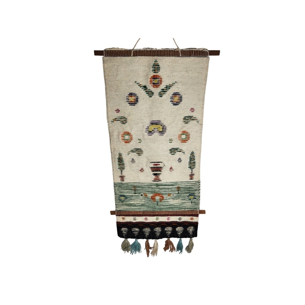 Vintage Fiber Tapestry Wall Hanging Yarn Art Boho Hippie Home Decor Tassels - Picture 5 of 7